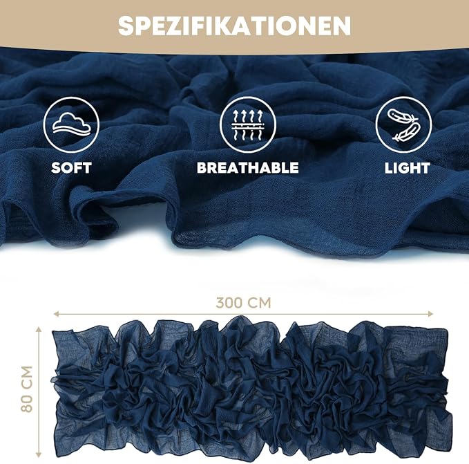 Artoid Mode Boho Cheesecloth Gauze Navy Blue Wedding Table Runner, 120 Inch - Image 5