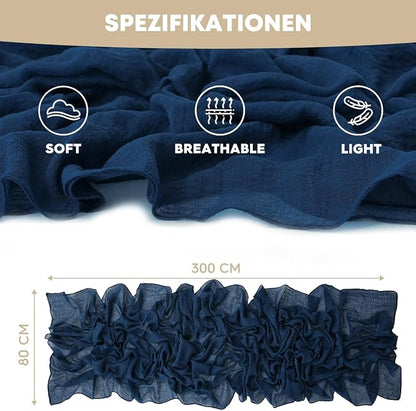 Artoid Mode Boho Cheesecloth Gauze Navy Blue Wedding Table Runner, 120 Inch - Image 5