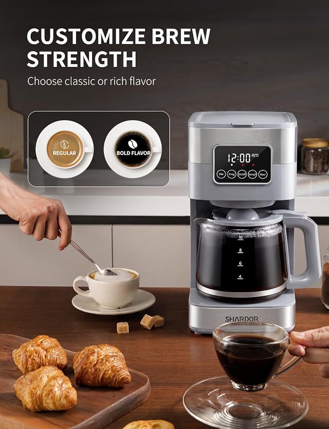 SHARDOR 10-Cup Programmable Coffee Maker, Regular & Strong Brew Drip Coffee - Image 4