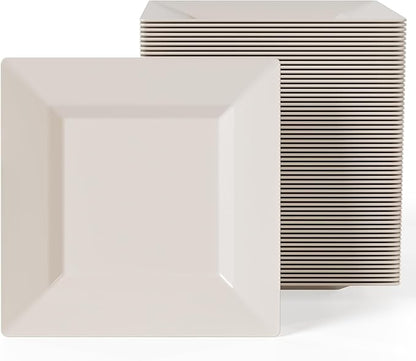 Exquisite Mini Disposable Appetizer Plates - 100 Pack 4.5 In. x 4.5 In. Ivory Plastic Dessert Plates - Elegant Design for Weddings, Birthdays, and Formal Parties - Stackable and Convenient - BPA Free