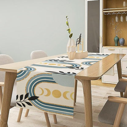 YCness Boho Mid Century Abstract Table Runner Modern Sun Moon Phase Minimalist - Image 3