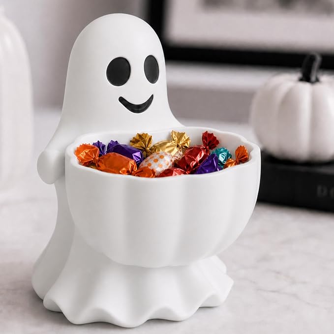 Halloween Decor Cute Ghost Candy Bowl Durable Resin Snack Holder | Generous - Image 9