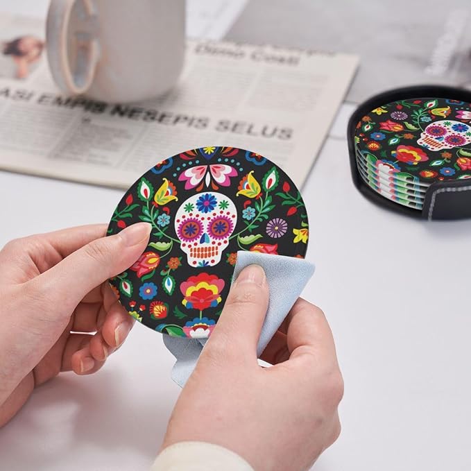 Skeleton Floral Cool Mexican Skull Coasters - Image 7