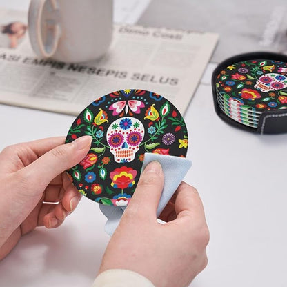 Skeleton Floral Cool Mexican Skull Coasters - Image 7