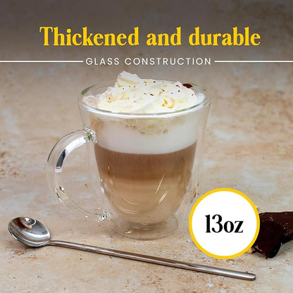 AYL Double Wall Glass Coffee Mugs - 13 oz Insulated Clear Latte Mugs Set of 2 - Image 2