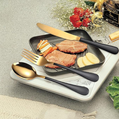 24 Piece Black and Gold 18/0 Flatware Utensil Set - Image 5