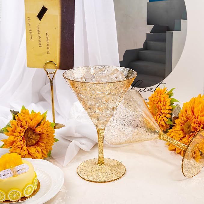 Liacere Martini Glasses Set of 6-11oz Plastic Gold Plastic Martini - Image 5