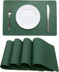 Faux Leather Placemats HeloHo Green Table Place Mats Set of 4 Waterproof Oilproof Heat Stain Resistant Washable Wipeable Placemat for Kitchen Dining Table Decoration Indoor Outdoor