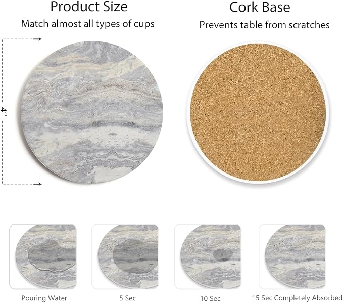 Set of 6 Light Gray Abstract Onyx Marble Coasters - Image 2