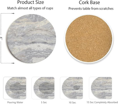 Set of 6 Light Gray Abstract Onyx Marble Coasters - Image 2