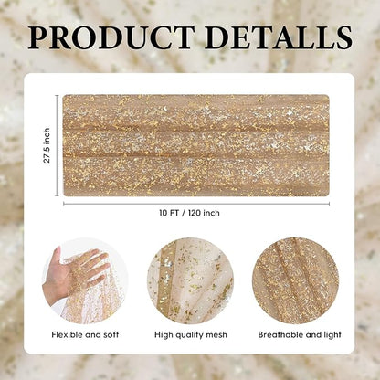 Artoid Mode Coffee Gold Gauze Table Runner 120 Inch 10FT, Glitter Metallic Foil Sheer Dining Wedding Anniversary Holiday Birthday Table Decor for Home Party