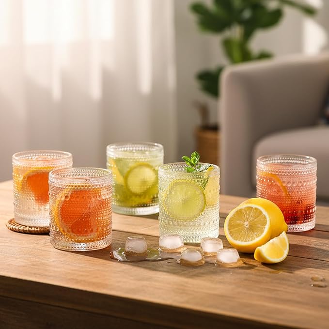 Moretoes Cocktail Glasses10 OZ Hobnail Drinking Glasses Set of 6 | Vintage - Image 7