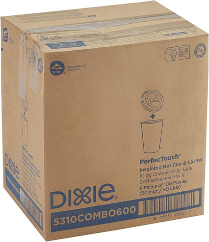 Dixie PerfecTouch 10 oz Paper Coffee Cups and Lids By GP PRO, Coffee Haze Design - Image 4