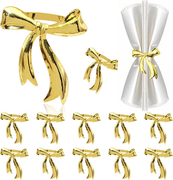 Bow Napkin Rings Set of 12 Shiny Gold Metal Bow Napkin Holders by DavifinaNapkinRings