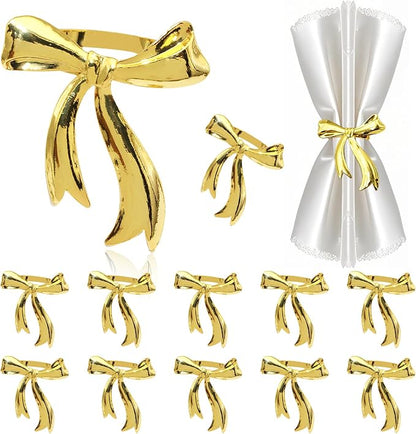 Bow Napkin Rings Set of 12 Shiny Gold Metal Bow Napkin Holders by DavifinaNapkinRings