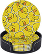 Drink Coasters with Holder Stand Set of 6 Yellow Ducks Pattern Drawing Pu by Unknown