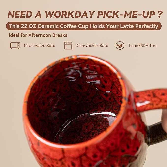 Handmade 22oz Ceramic Coffee Mug, Ergonomic Large Handle, Ideal Gift - Image 8