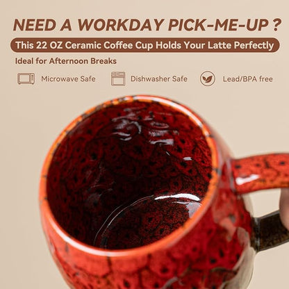 Handmade 22oz Ceramic Coffee Mug, Ergonomic Large Handle, Ideal Gift - Image 8