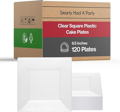 Elegant Disposable Plastic Dessert Plates 120 Pcs-Heavy Duty Fancy Square Clear Salad Plates - 6.5" Appetizer Cake Plates