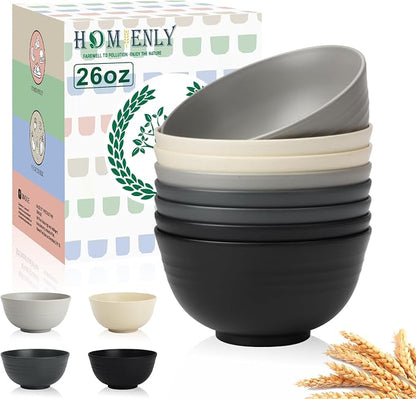 Premium Wheat Straw Bowls 8 PCS Unbreakable Bowl by HOMIENLY