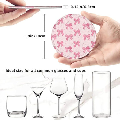 Cute Pink Bow Heart Coasters for Drinks, Drink Coaster - Image 3