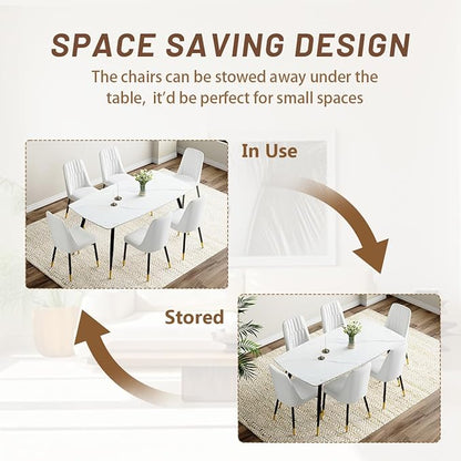 Modern Dining Table Set for 6, Dining Table Chairs Set of 6, Sintered Stone Kitchen Table Top and Modern Chairs Set of 6 for Kitchen Dining Room