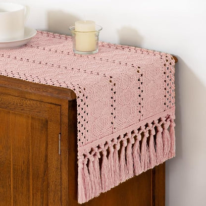 DeZerlor Boho Macrame Table Runner Spring Easter Farmhouse Woven Table Runner - Image 4