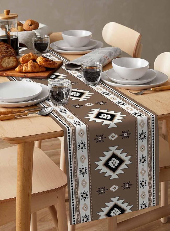 Southwest Aztec Table Runners 120 Inches Long, Cotton Linen Fabric Table Runner - Image 3