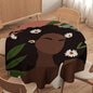 Bohemian Retro Mid Century Round Tablecloth, African Woman Girl Leaves Flower Tablecloth for Home Party Dining Room Kitchen Decor 60Inch(152cm)