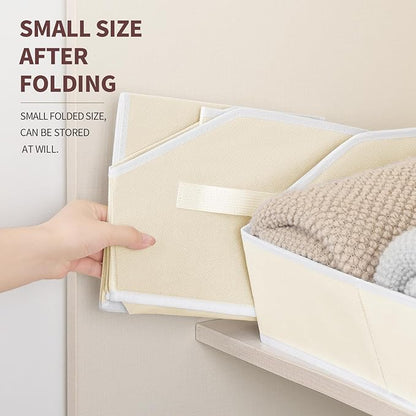 Trapezoid Closet Shelf Organizer - Large Baskets for Organizing, Fabric Storage Box for Shelves, Cube Storage Bins for Clothes, Books, Blankets, 3 Pack, Beige