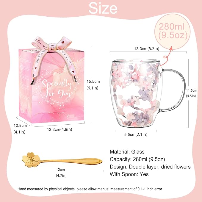 Gifts for Women Dried Flowers Double Wall Glass Coffee Mugs Cute Glass Tea Cups - Image 5