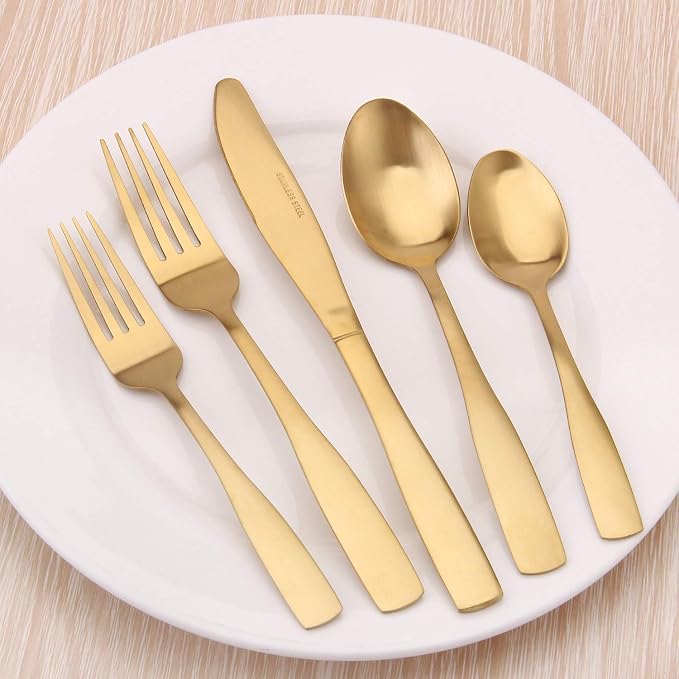 Matte Gold Silverware Set, 20-Piece Stainless Steel Flatware set, Tableware - Image 5