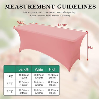 6Pack 6FT Table Cloth for Rectangular Fitted Events Stretch Pink Table Covers Washable Spandex Tablecloth Protector for Party, Wedding, Cocktail, Banquet, Festival