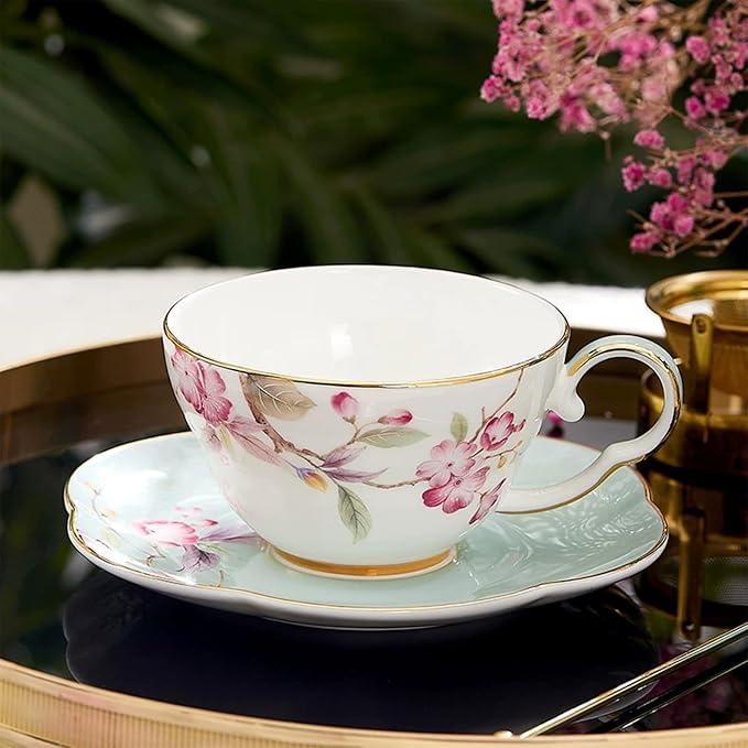 KAMMAK Tea Cups Set of 2, Ceramic Floral Pattern Demitasse Cup | Porcelain - Image 4