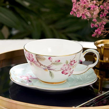 KAMMAK Tea Cups Set of 2, Ceramic Floral Pattern Demitasse Cup | Porcelain - Image 4