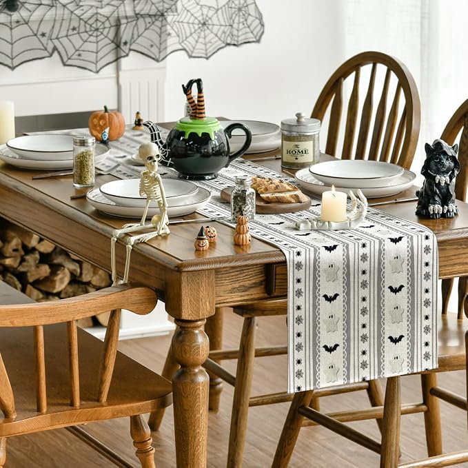 Artoid Mode 210 GSM Halloween Table Runner 13x90 Inch Home Party Decor | Beige - Image 4