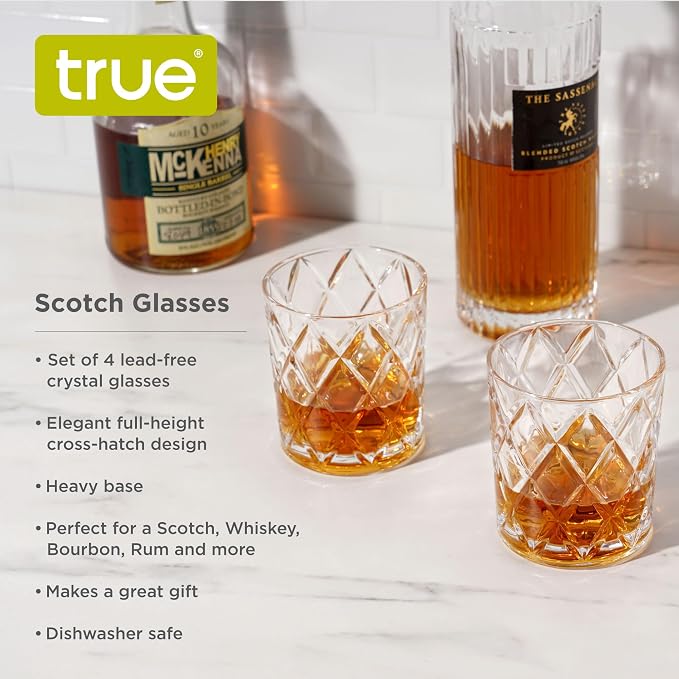 True Diamond Crystal Scotch Bourbon Whiskey Glasses, Old Fashioned Glasses - Image 2