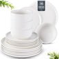 LERATIO Stoneware Dinnerware Sets for 6,Handcarft Ceramic Plates and Bowls Sets,Chip and Scratch Resistant Dishes, Dishwasher & Microwave Safe, Oven safe,Reactive Glaze-White