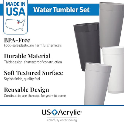 US Acrylic Newport 20 ounce Unbreakable Plastic Stackable Water Tumblers in Grey Stone | Set of 12 Drinking Cups | Reusable, BPA-free, Made in the USA, Top-rack Dishwasher and Microwave Safe | Unbreakable, Stackable, Drinking Cups, Reusable, BPA-free, ...