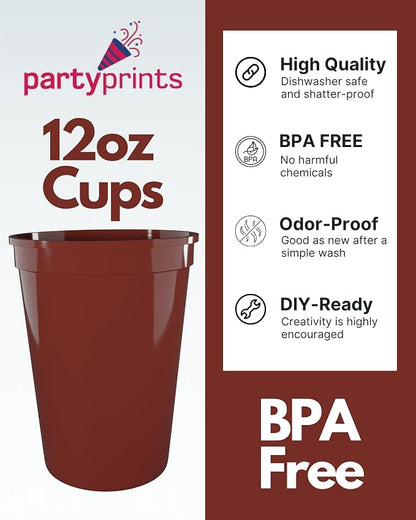 PartyPrints 10 Pack Small 10 to 12 oz Maroon Reusable Blank Plastic Cups - Image 3