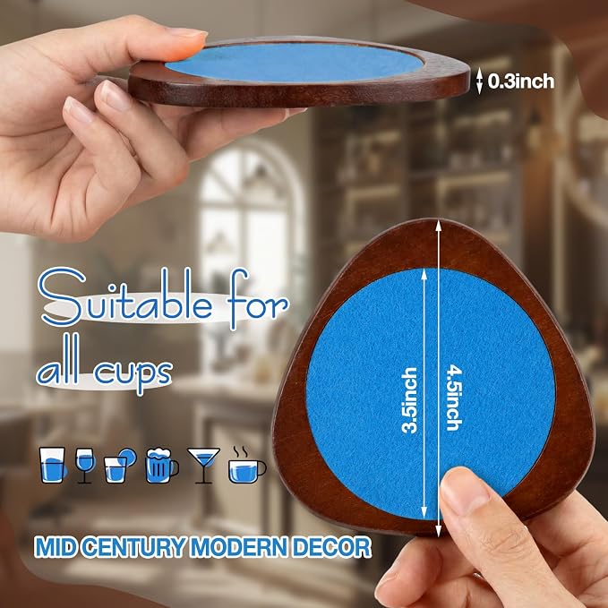 6 Pcs Mid Century Modern Coasters Wood Absorbent Coaster - Image 2