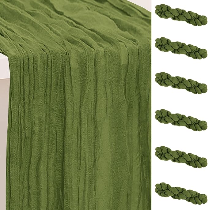 6 Pack Olive Green Cheesecloth Table Runner 35x120 Inch 10Ft Rustic Gauze by SuBleer