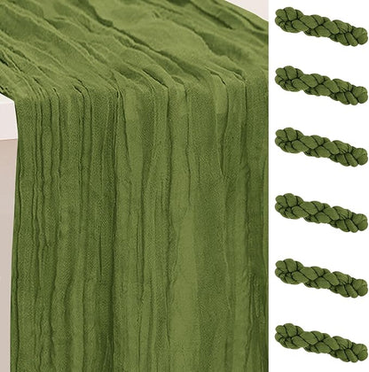6 Pack Olive Green Cheesecloth Table Runner 35x120 Inch 10Ft Rustic Gauze by SuBleer