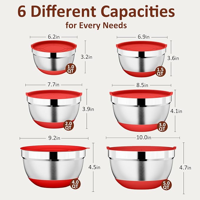 9 Pack Mixing Bowls with Airtight Lids Set, Stainless Steel Mixing Bowls with - Image 2