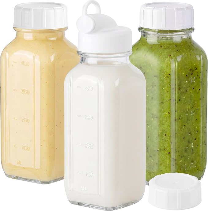 CUCUMI 3 Pack 16 Oz Glass Milk Container by CUCUMI