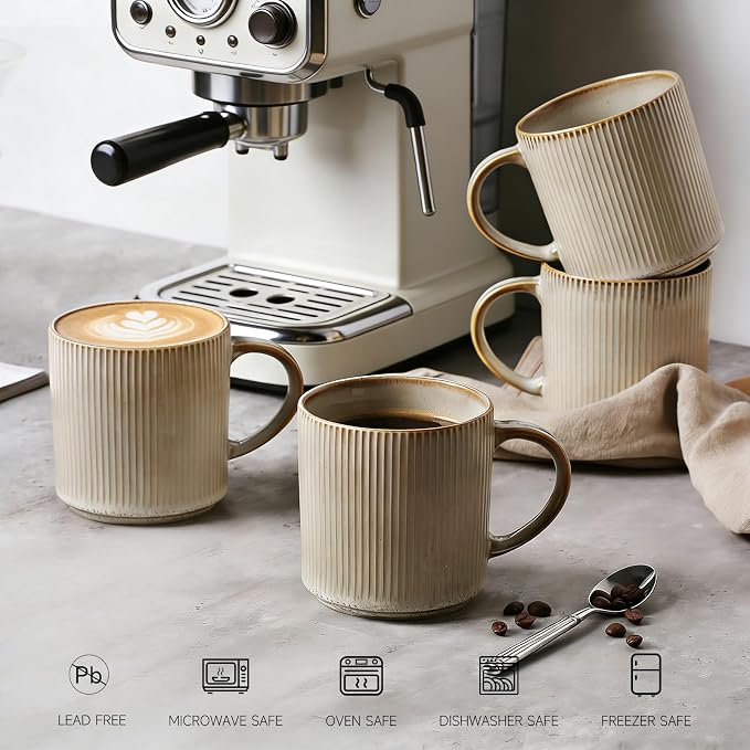 MONITO 16Oz Coffee Mugs Set of 4, Rustic Ceramic Coffee Cups Set - Image 3