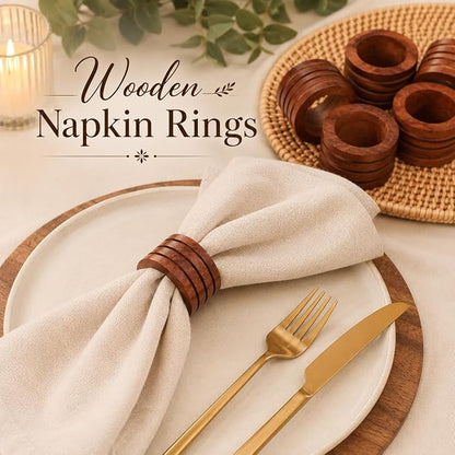 Handcrafted Wooden Napkin Rings, Hardwood Dinner Napkin Holders Set of 12 - Image 2