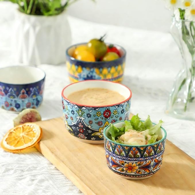 8 oz Ramekins Oven Safe Set of 6, Ceramic Sauce Cups, Bohemian | Ideal - Image 7
