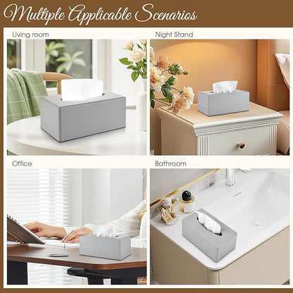 Tissue Box Cover, Rectangular Facial Tissue Holder with Bottom, Decorative Storage Box for Bathroom Vanity, Toilet Tank, Car, Dressers, Night Stand, Rv, Parlors and Offices - Grey