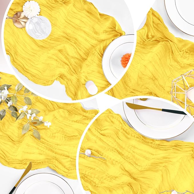 4 Pack Lemon Yellow Cheesecloth Table Runner 20 x 120 inch Gauze Table Runners - Image 7